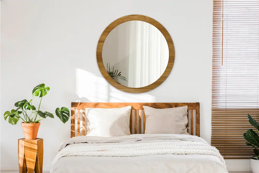 Specchio circolare stampato Rovere rustico