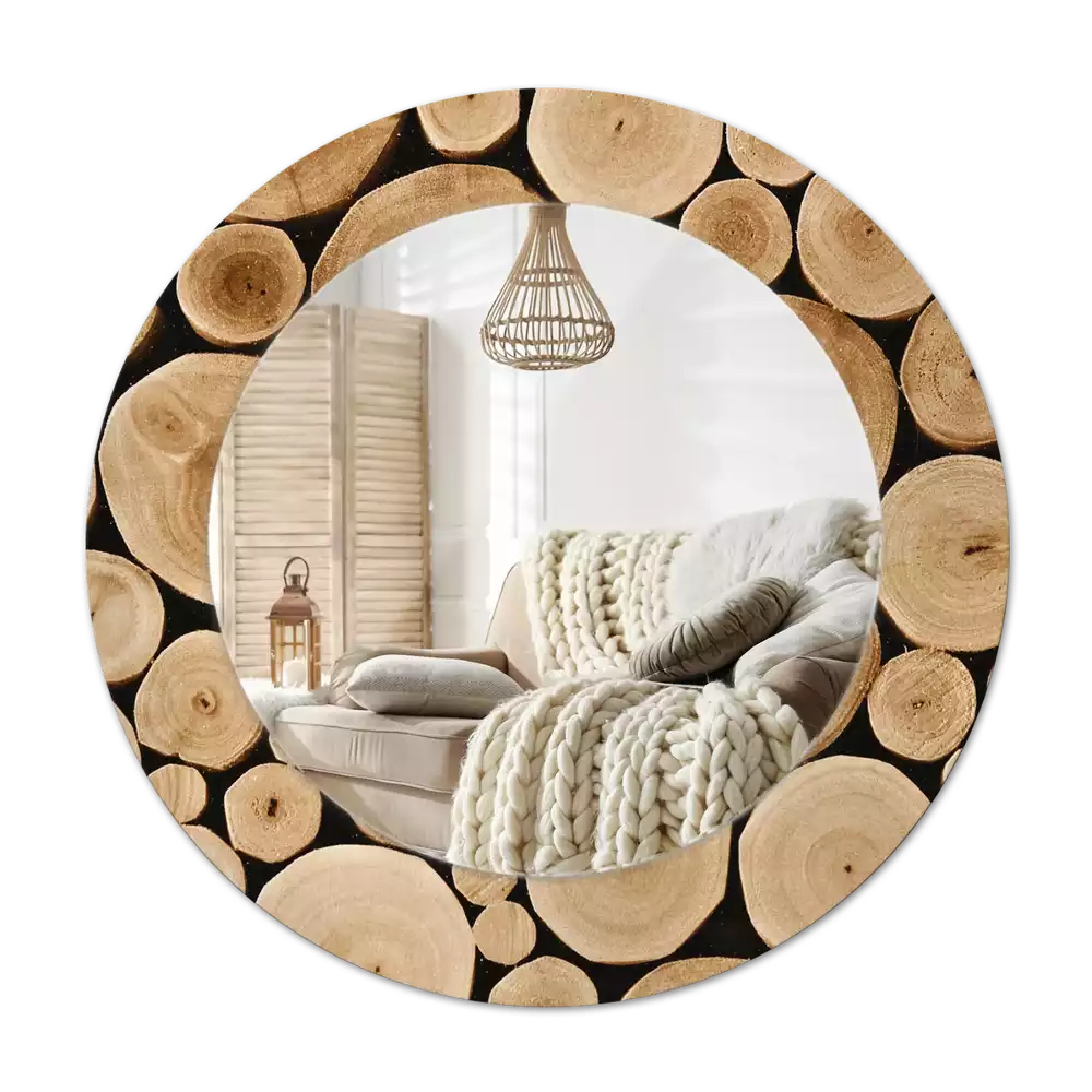 Specchio circolare stampato tronchi di legno