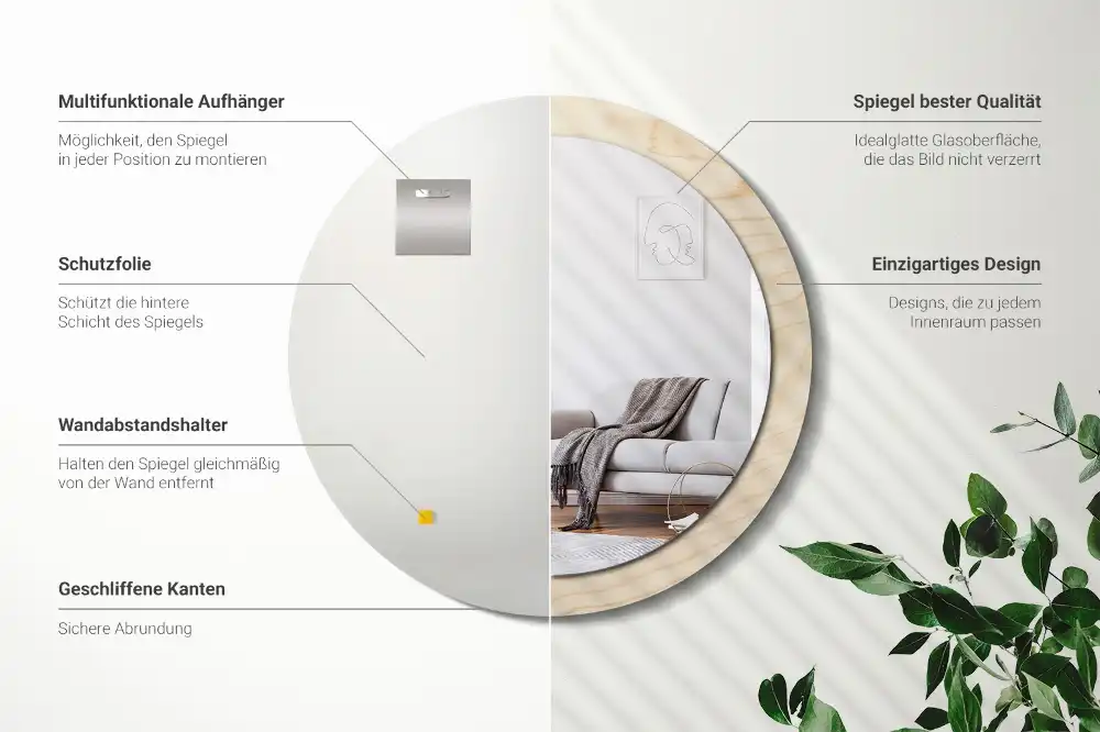 Specchio circolare decoro Legno chiaro