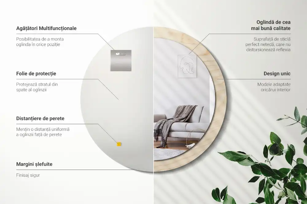 Specchio circolare decoro Legno chiaro