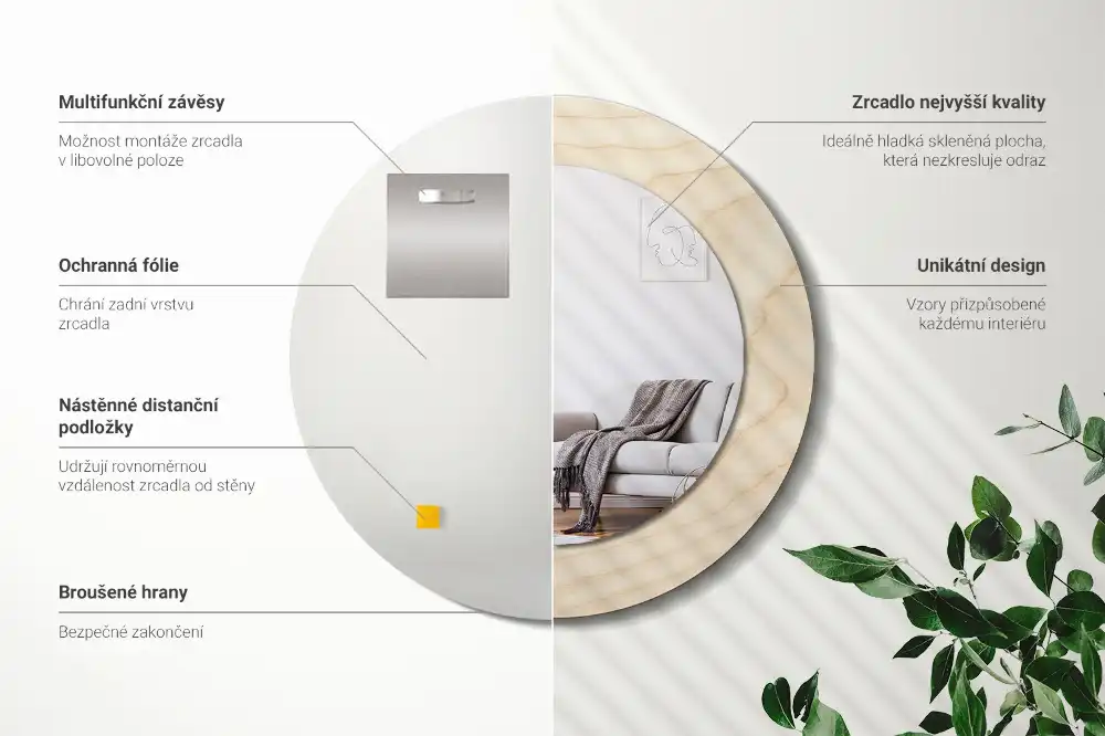 Specchio circolare decoro Legno chiaro