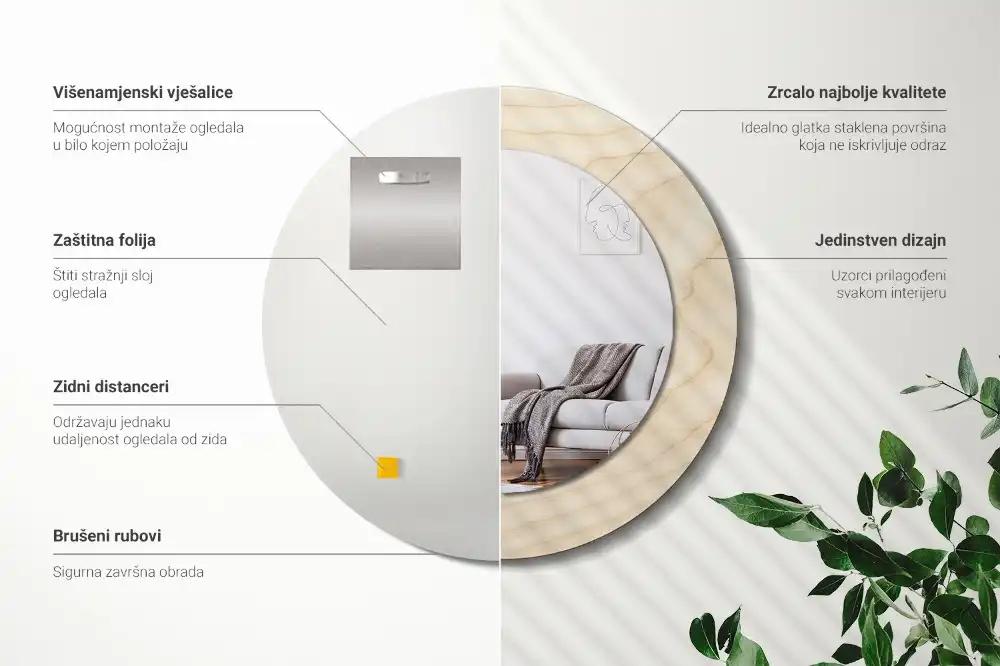 Specchio circolare decoro Legno chiaro