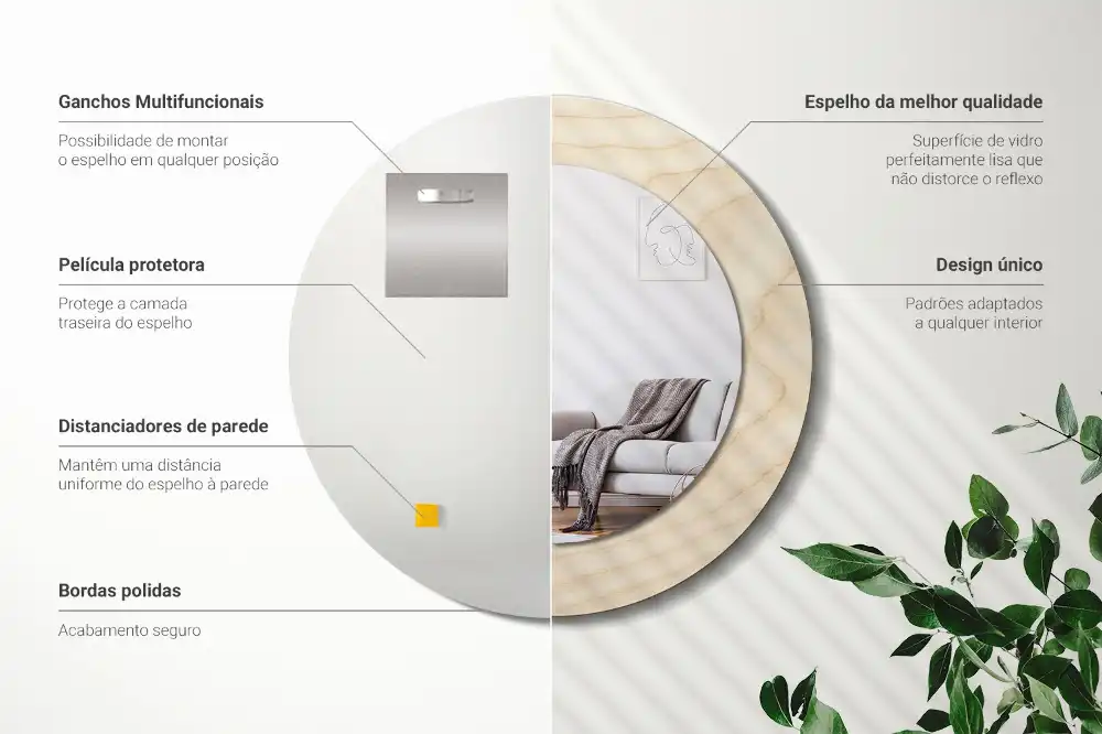 Specchio circolare decoro Legno chiaro