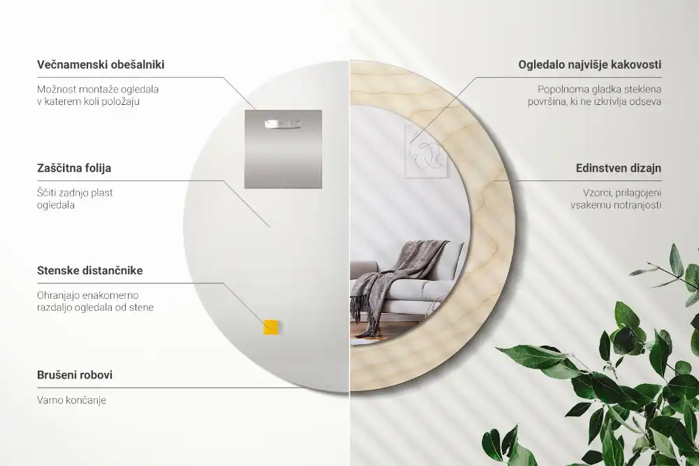Specchio circolare decoro Legno chiaro