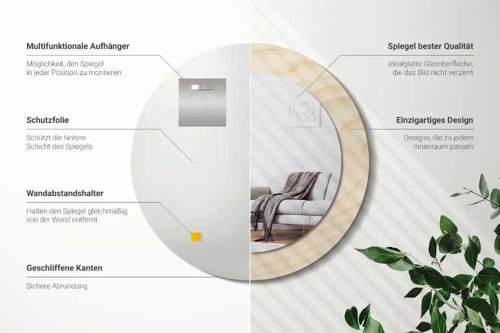 Specchio circolare decoro Legno chiaro