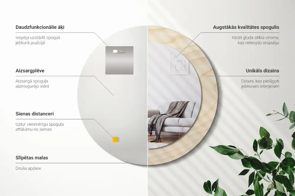 Specchio circolare decoro Legno chiaro