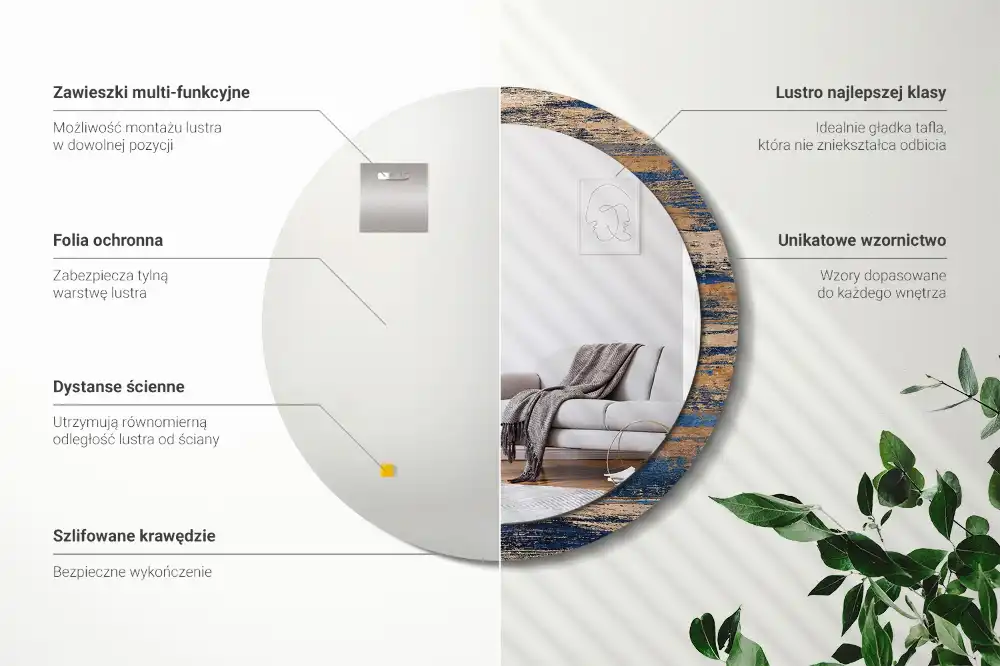 Specchio circolare stampato Legno astratto