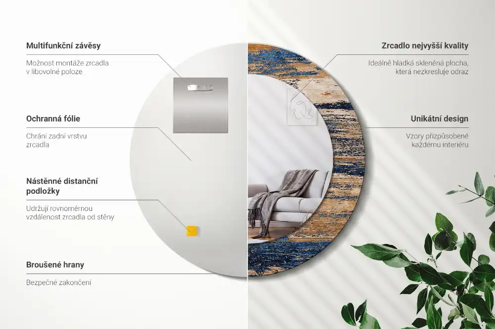 Specchio circolare stampato Legno astratto