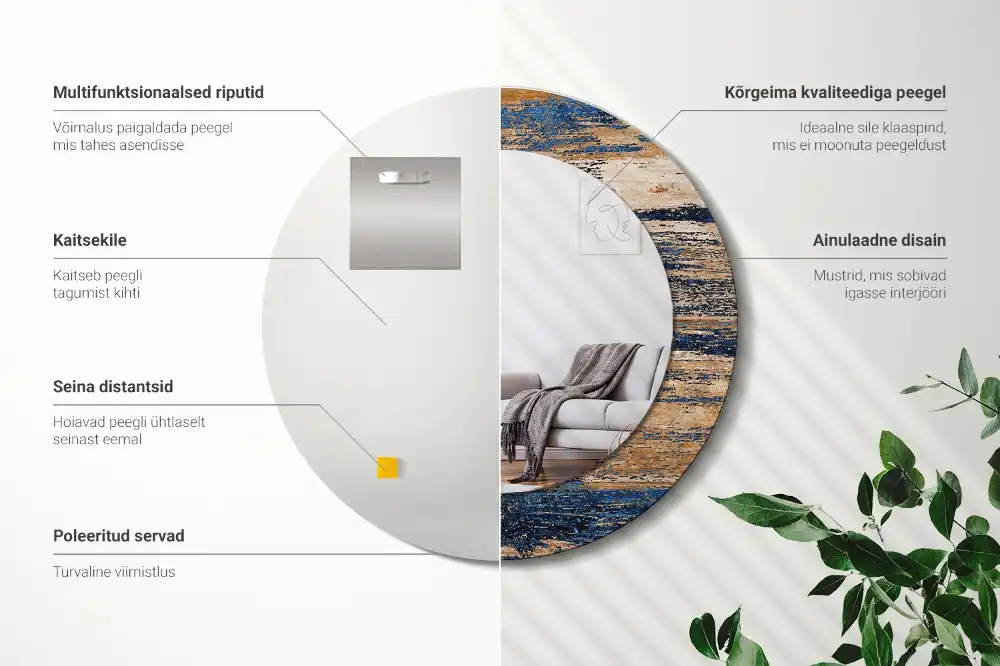 Specchio circolare stampato Legno astratto