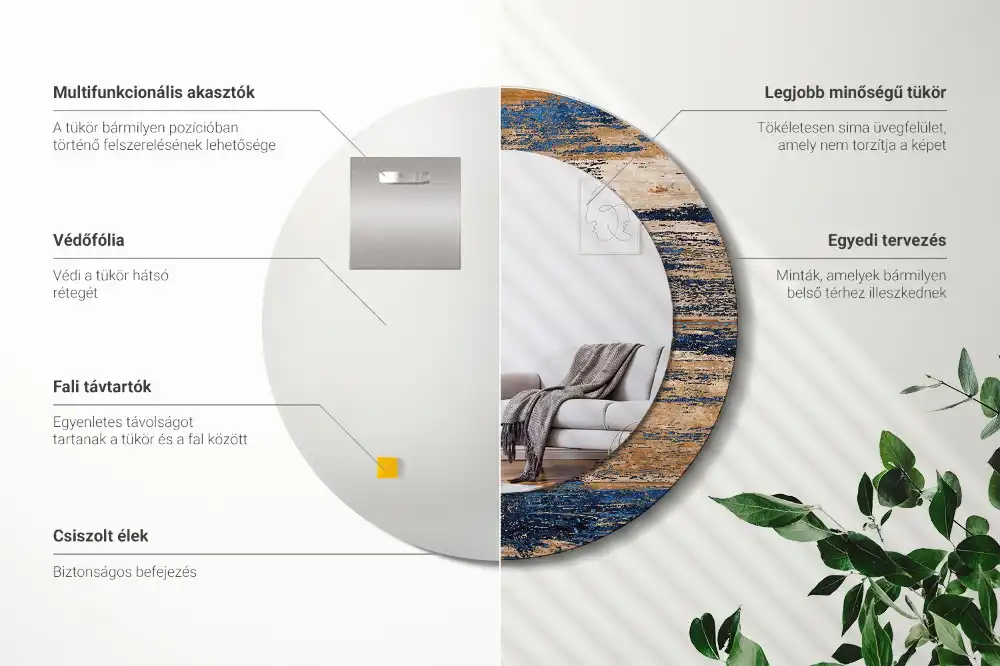 Specchio circolare stampato Legno astratto