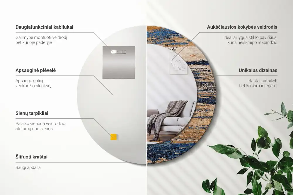 Specchio circolare stampato Legno astratto