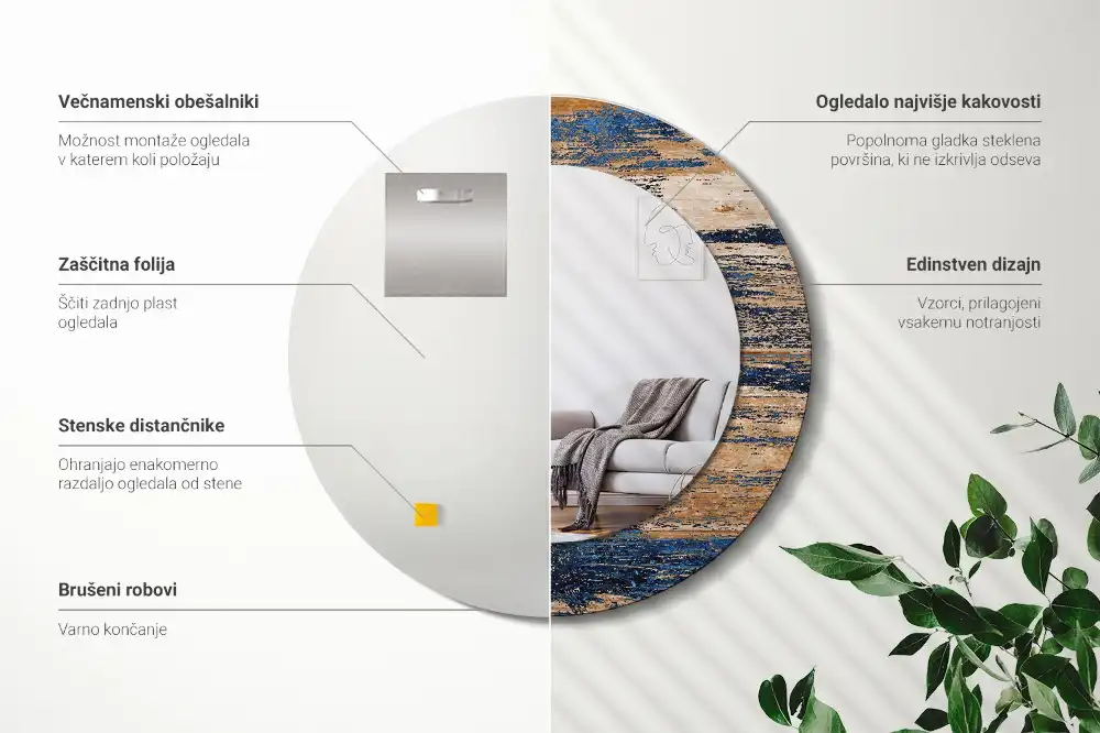 Specchio circolare stampato Legno astratto