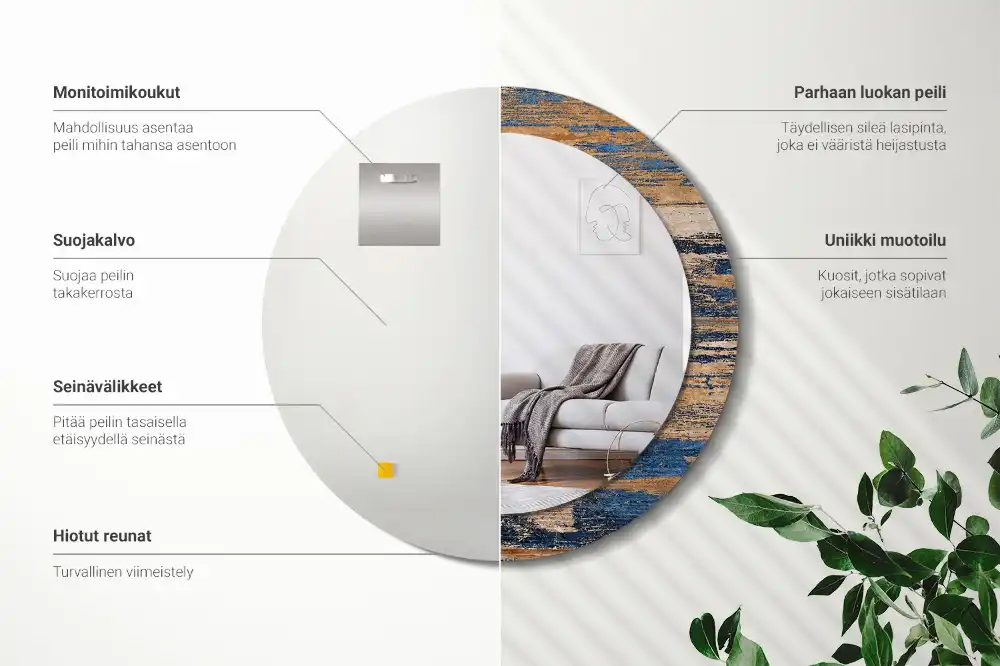 Specchio circolare stampato Legno astratto