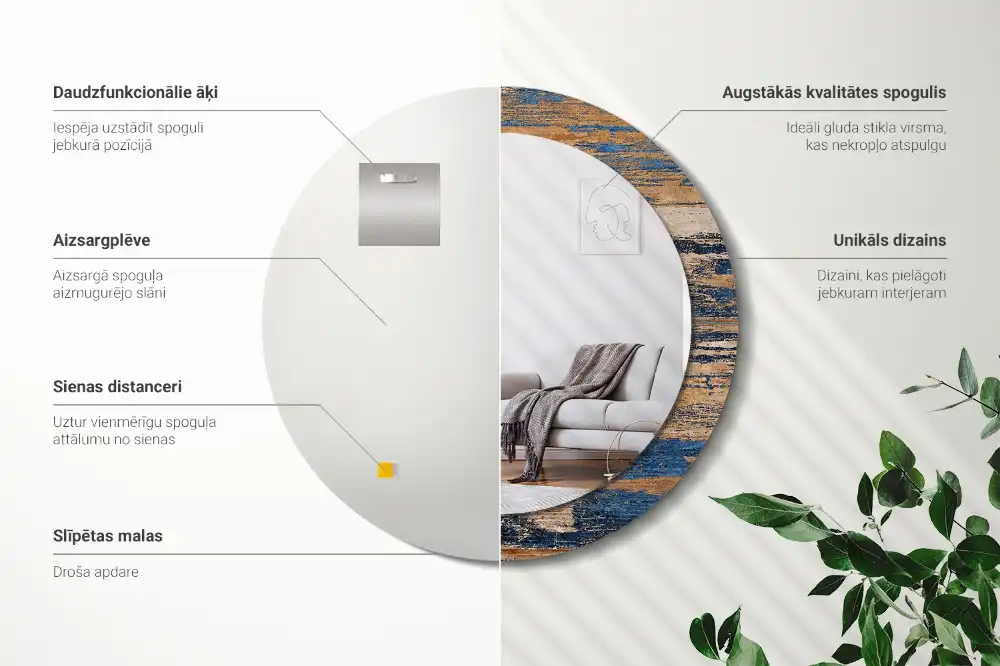 Specchio circolare stampato Legno astratto