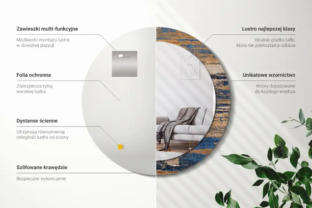 Specchio circolare stampato Legno astratto