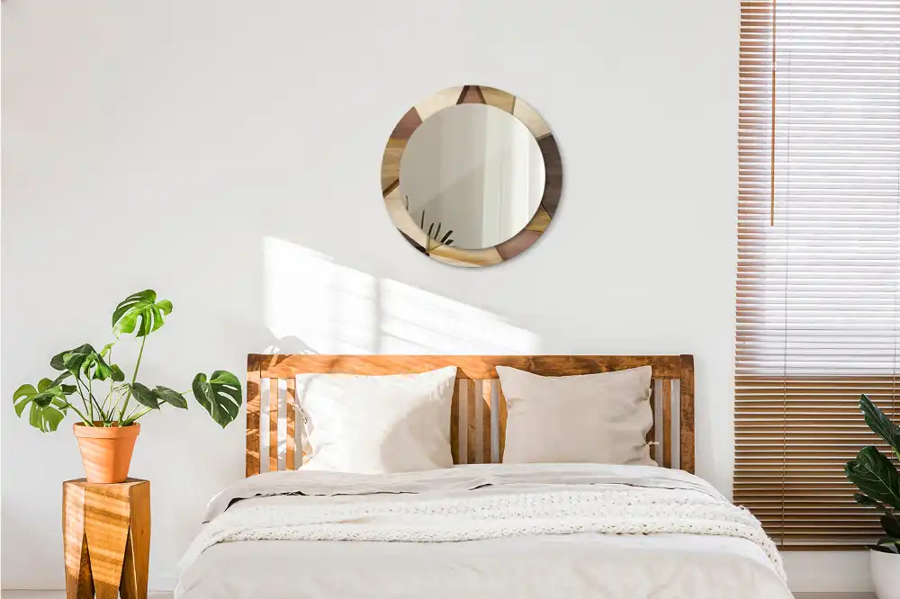 Specchio circolare stampato Legno geometrico 3D