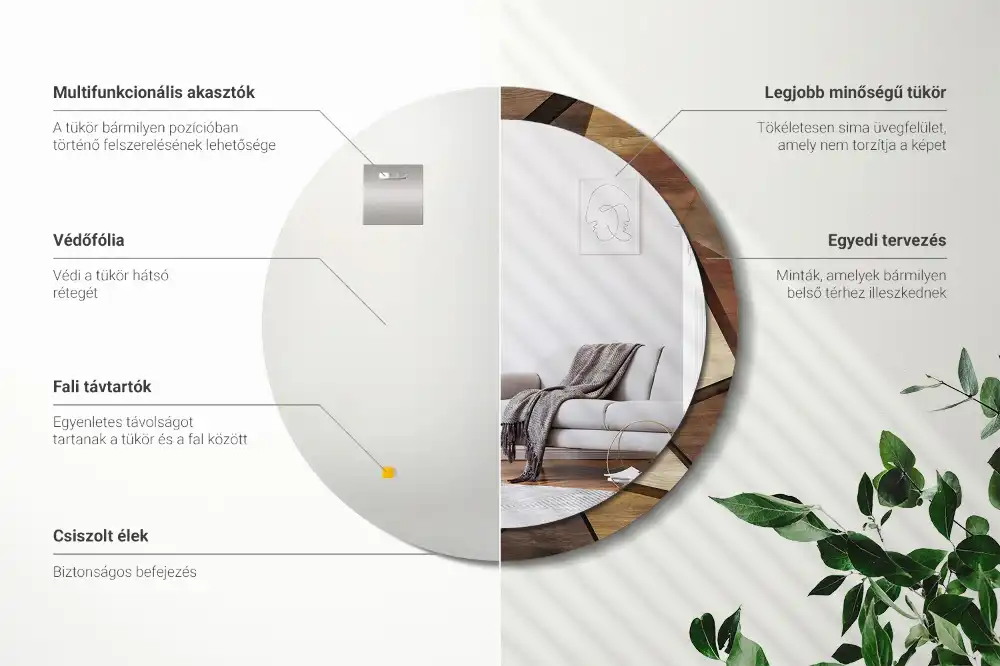 Specchio circolare stampato Legno geometrico 3D