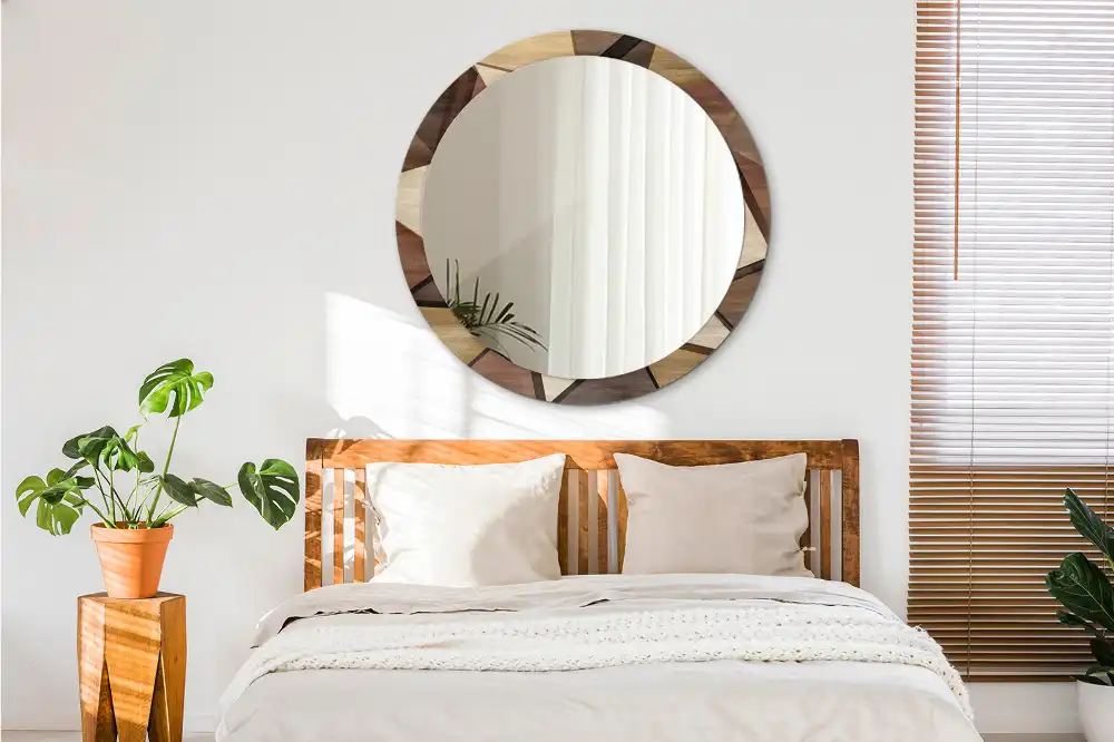 Specchio circolare stampato Legno geometrico 3D