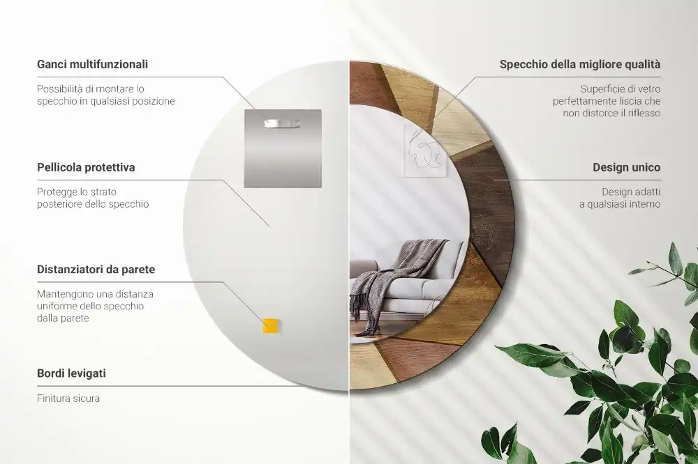 Specchio circolare stampato Legno geometrico 3D