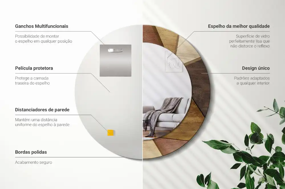 Specchio circolare stampato Legno geometrico 3D