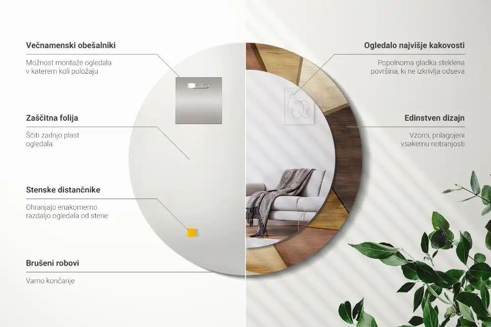 Specchio circolare stampato Legno geometrico 3D