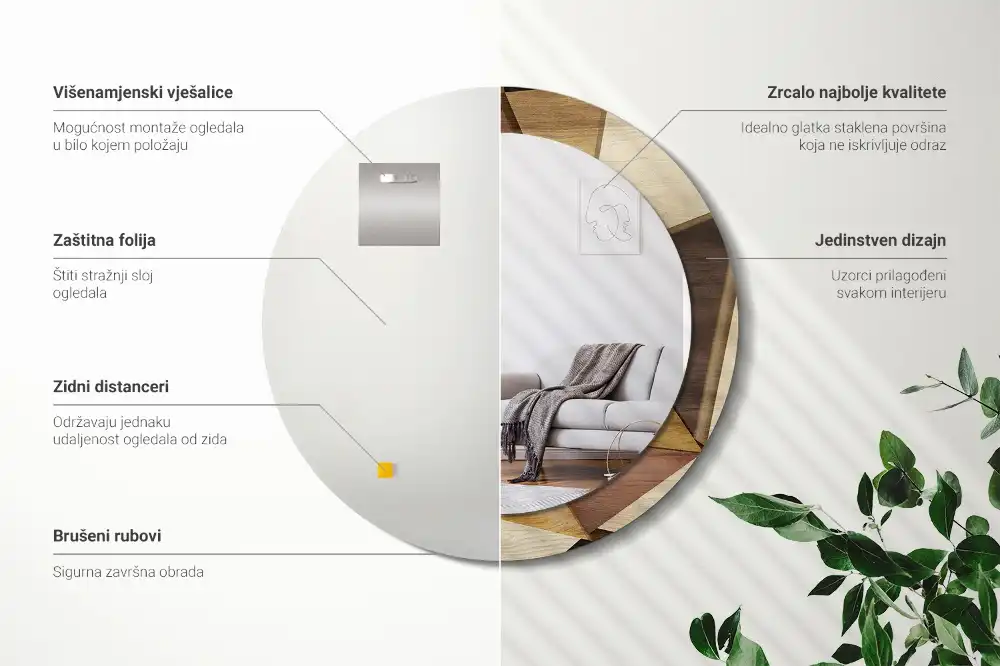 Specchio circolare stampato Legno geometrico 3D