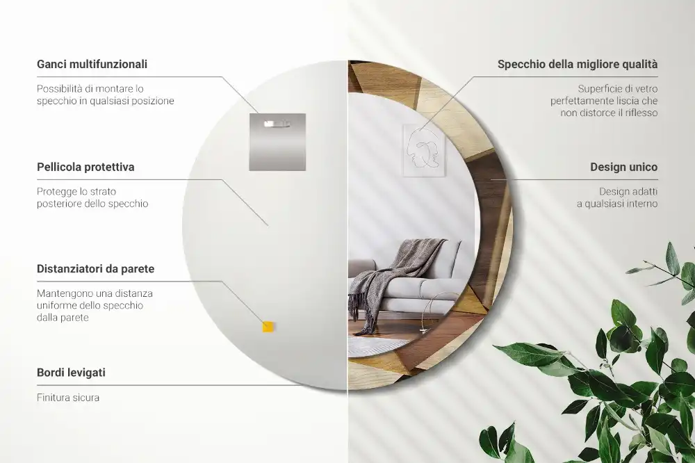 Specchio circolare stampato Legno geometrico 3D