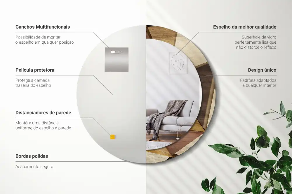 Specchio circolare stampato Legno geometrico 3D