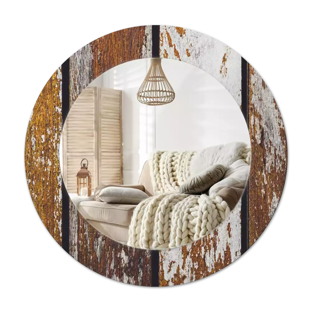 Specchio rotondo con cornice stampata Legno vintage scuro