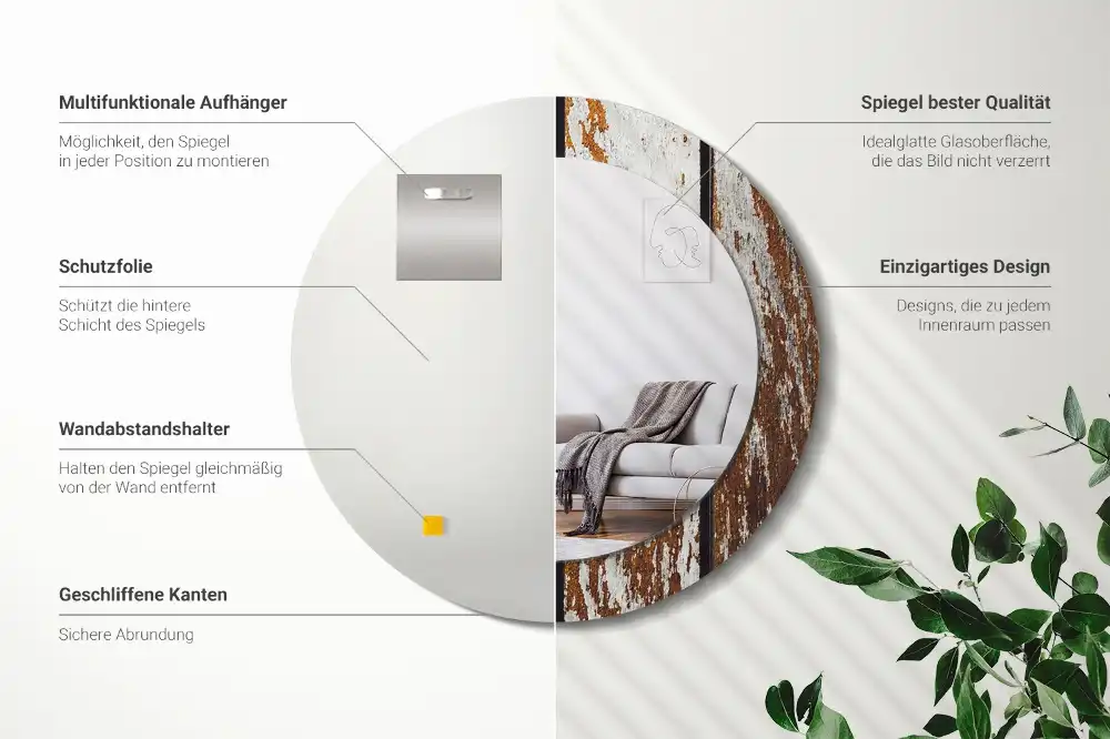 Specchio rotondo con cornice stampata Legno vintage scuro