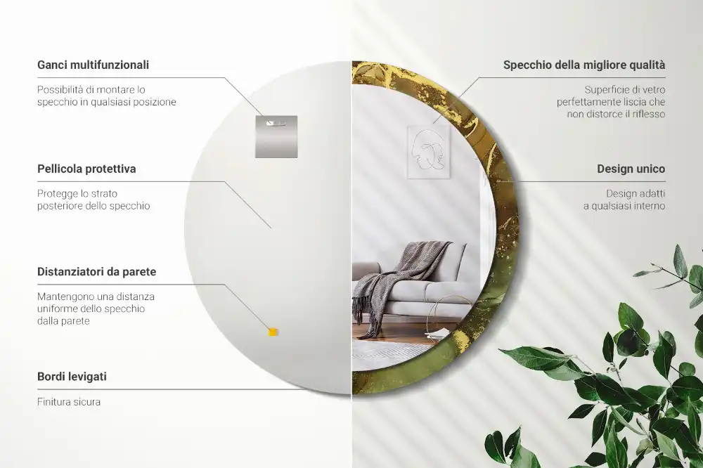 Specchio rotondo con cornice stampata Vortici metallici