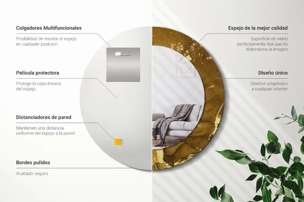 Specchio rotondo con cornice stampata Vortici metallici