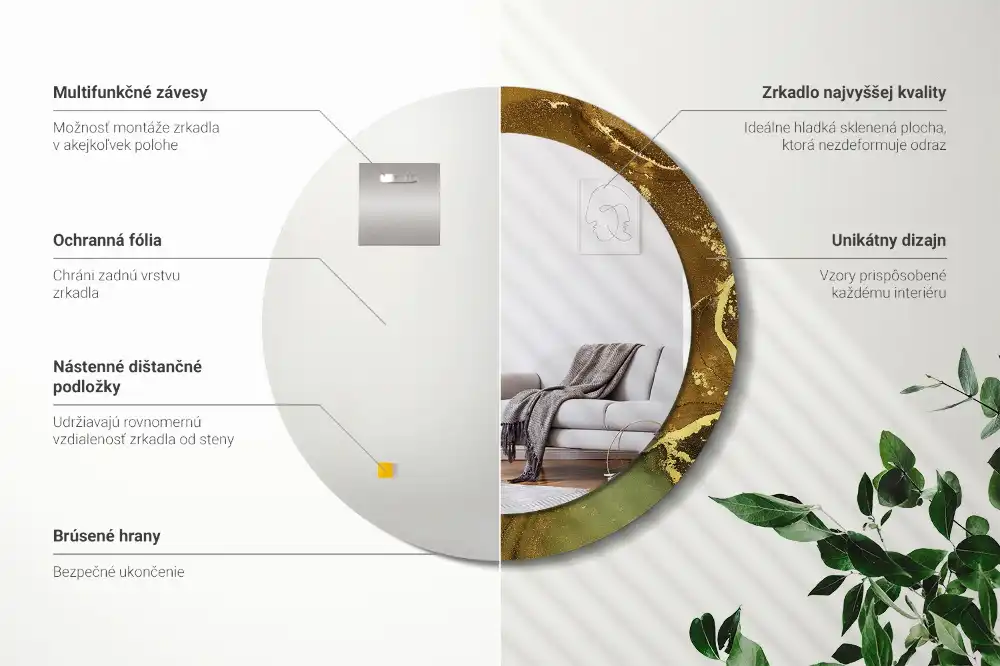 Specchio rotondo con cornice stampata Vortici metallici