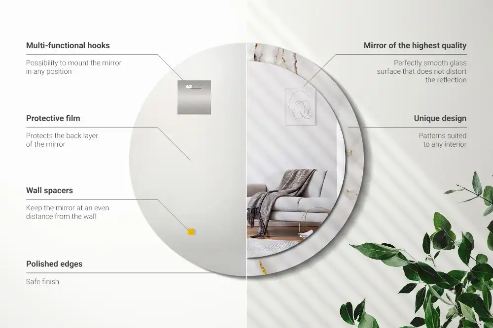 Specchio circolare stampato Marmo lucido