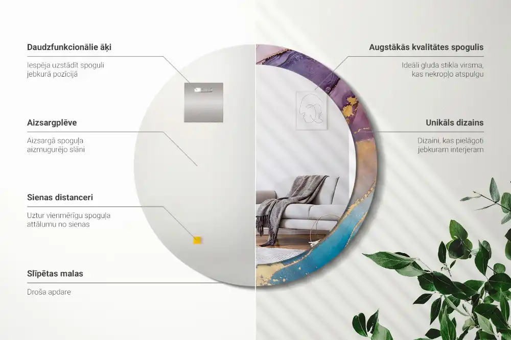 Specchio rotondo con cornice stampata Pietra di marmo