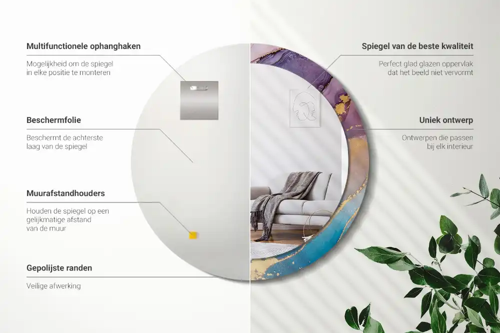 Specchio rotondo con cornice stampata Pietra di marmo