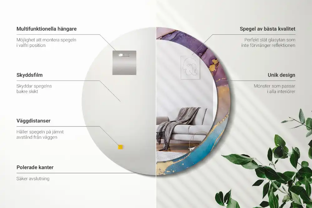 Specchio rotondo con cornice stampata Pietra di marmo