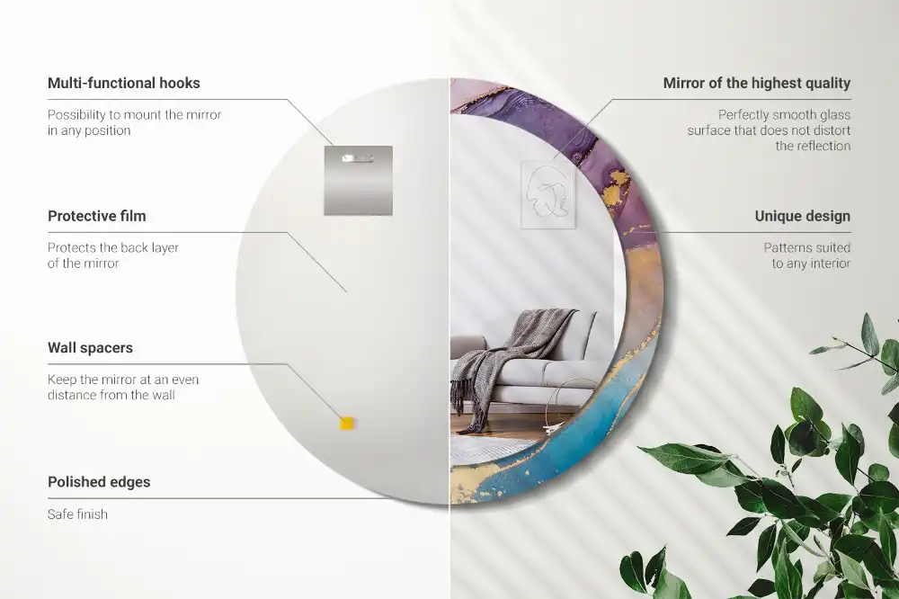 Specchio rotondo con cornice stampata Pietra di marmo