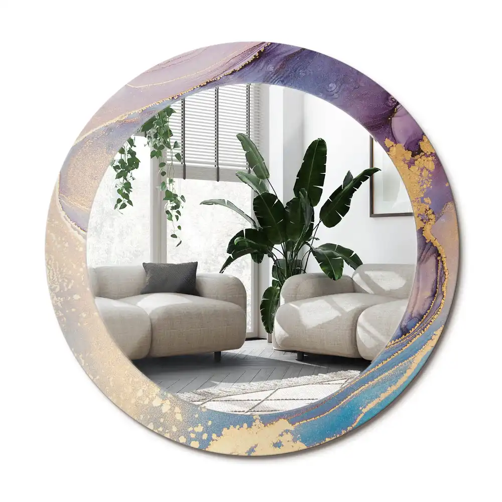 Specchio rotondo con cornice stampata Pietra di marmo