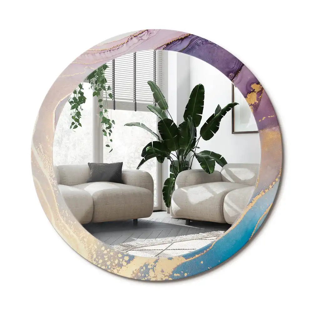 Specchio rotondo con cornice stampata Pietra di marmo