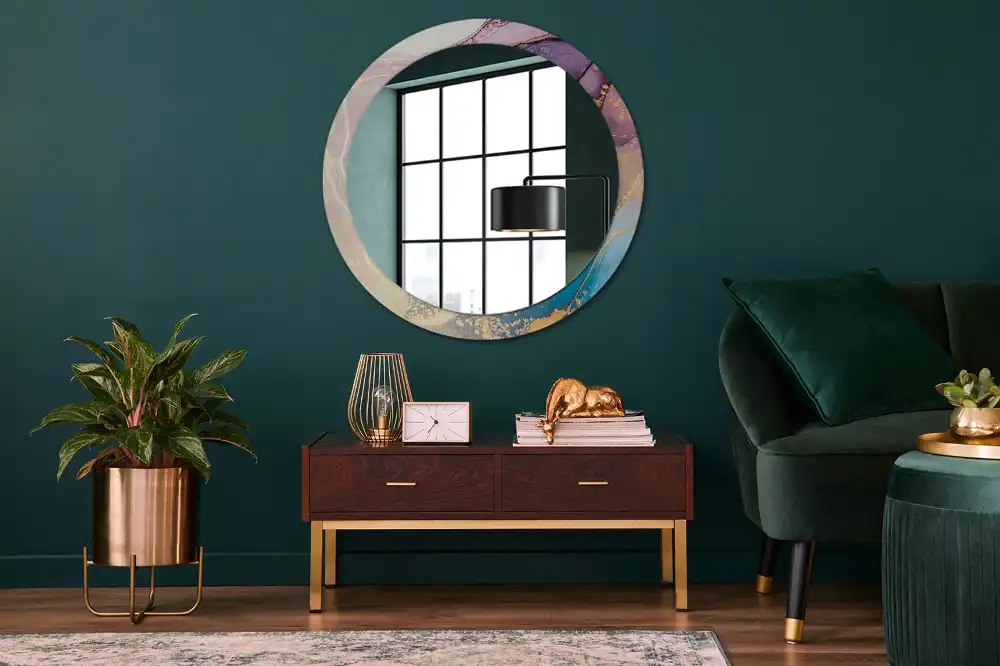 Specchio rotondo con cornice stampata Pietra di marmo