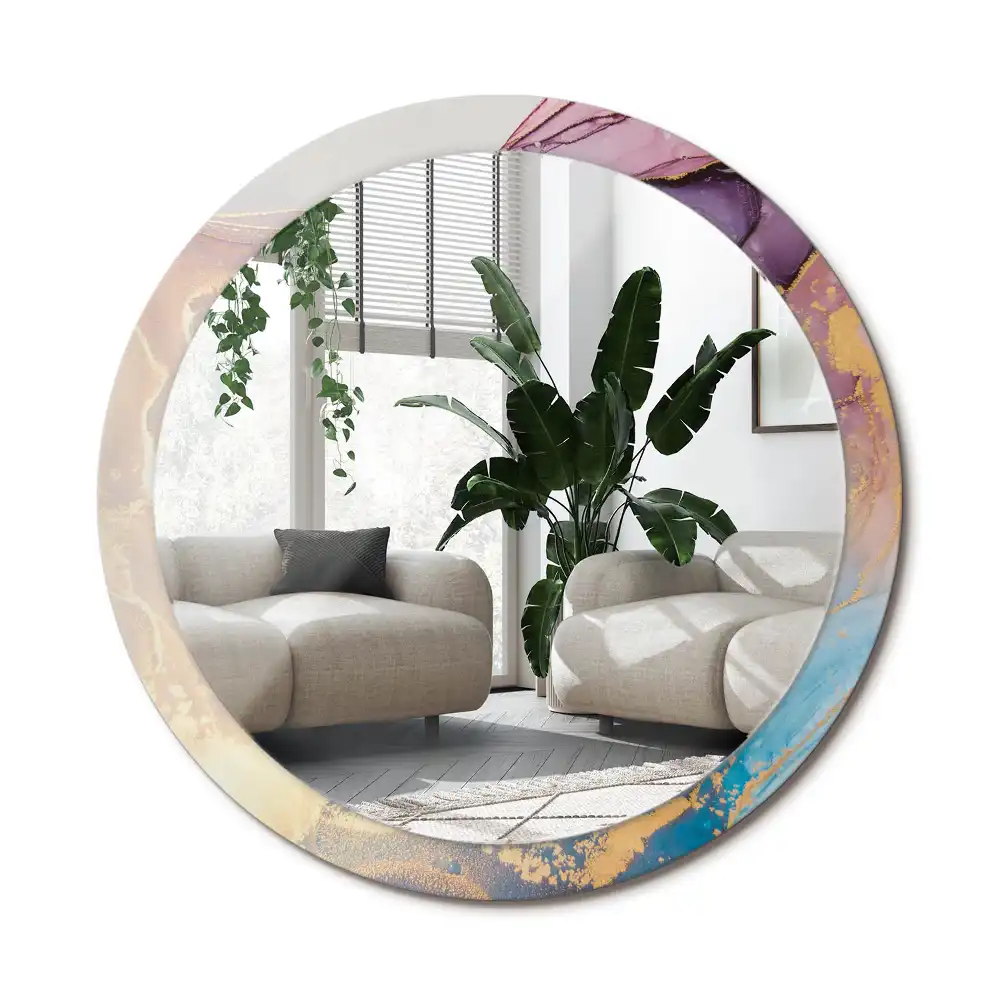 Specchio rotondo con cornice stampata Pietra di marmo