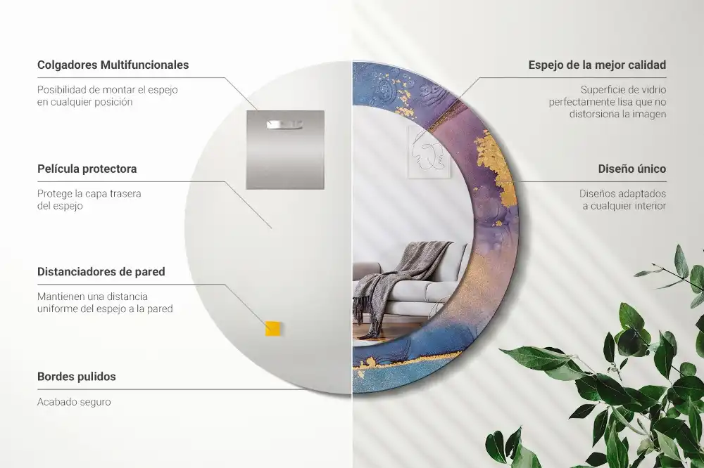 Specchio rotondo con cornice stampata Pietra di marmo