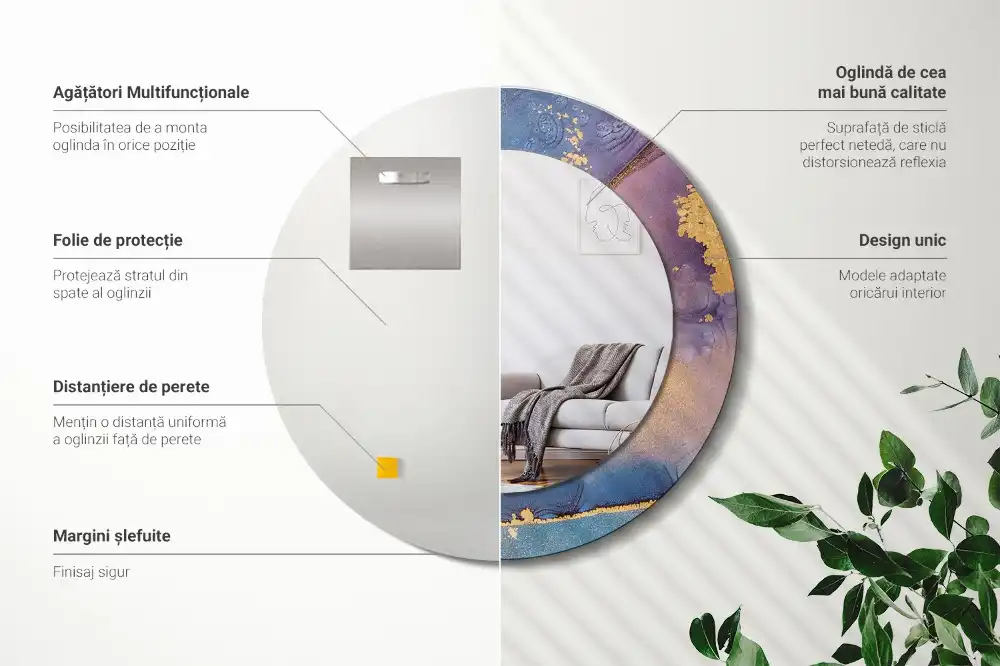 Specchio rotondo con cornice stampata Pietra di marmo