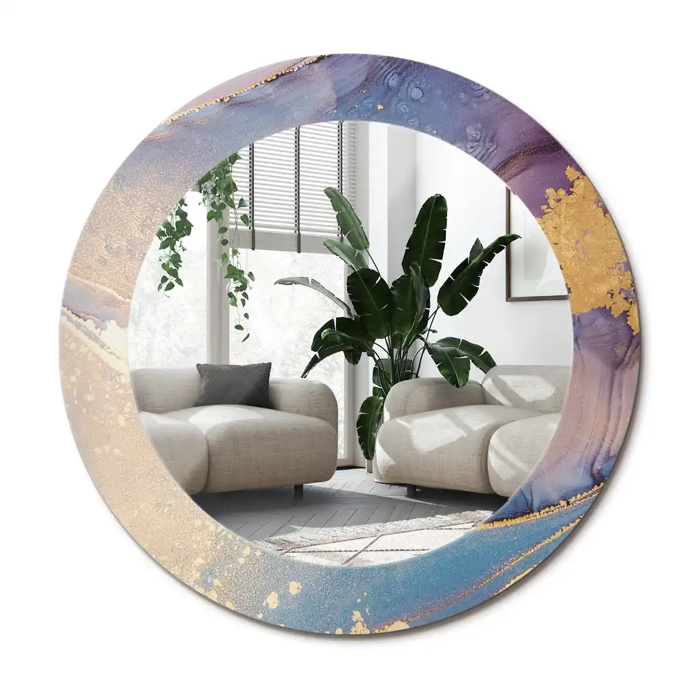 Specchio rotondo con cornice stampata Pietra di marmo