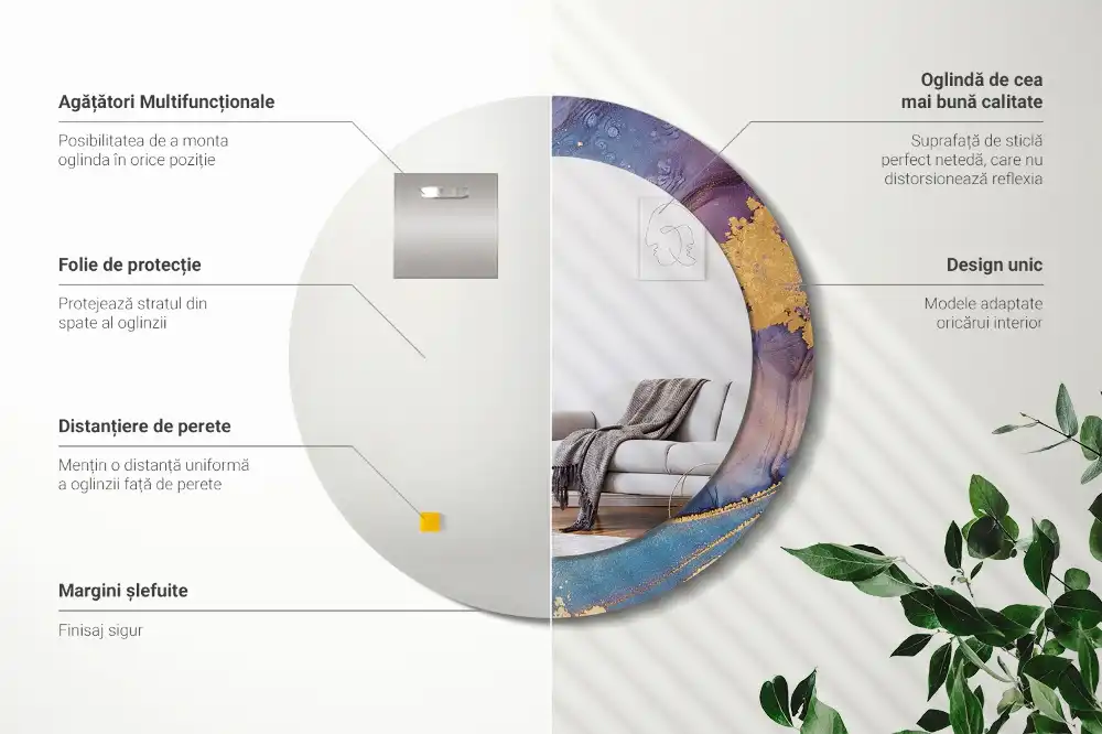 Specchio rotondo con cornice stampata Pietra di marmo