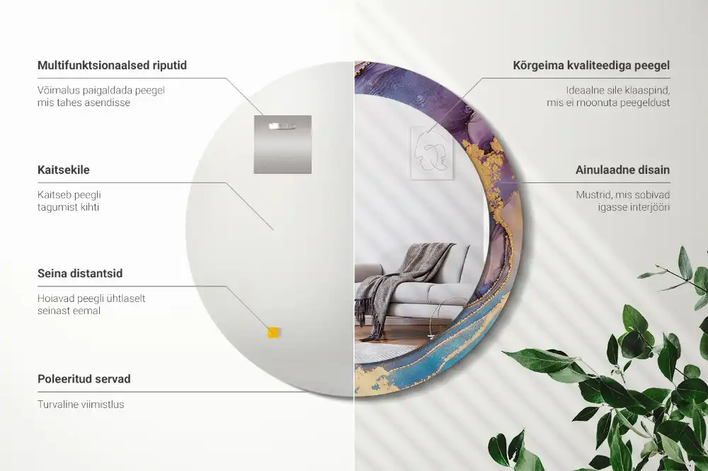 Specchio rotondo con cornice stampata Pietra di marmo