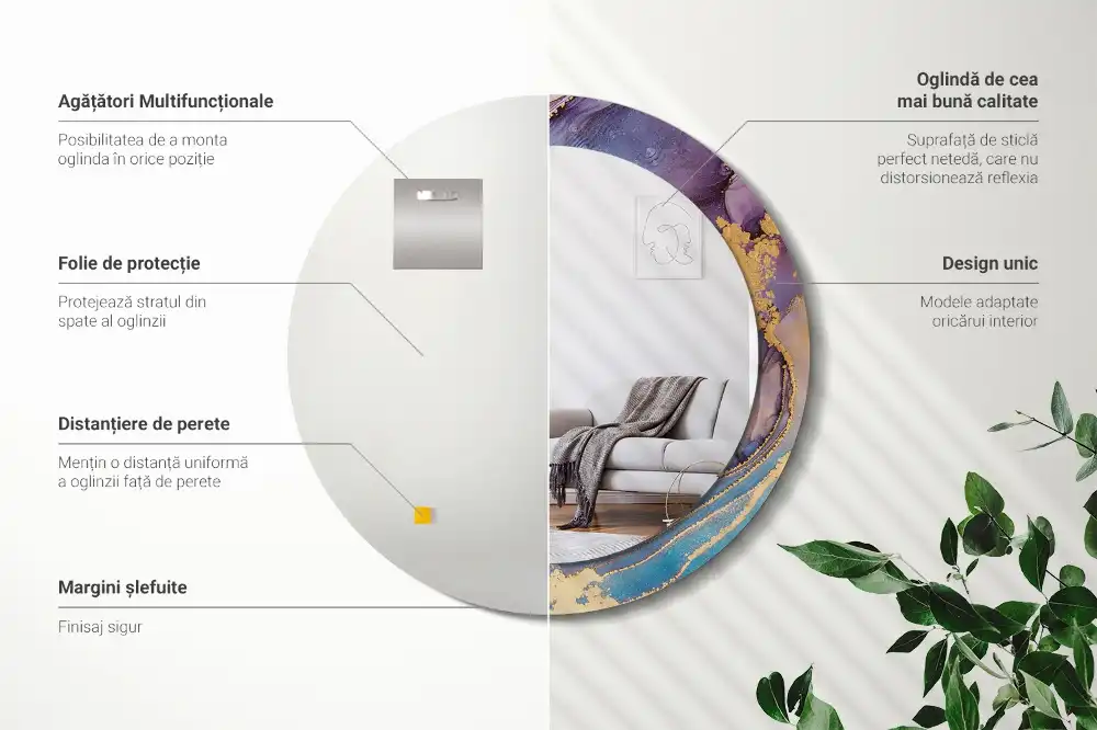 Specchio rotondo con cornice stampata Pietra di marmo