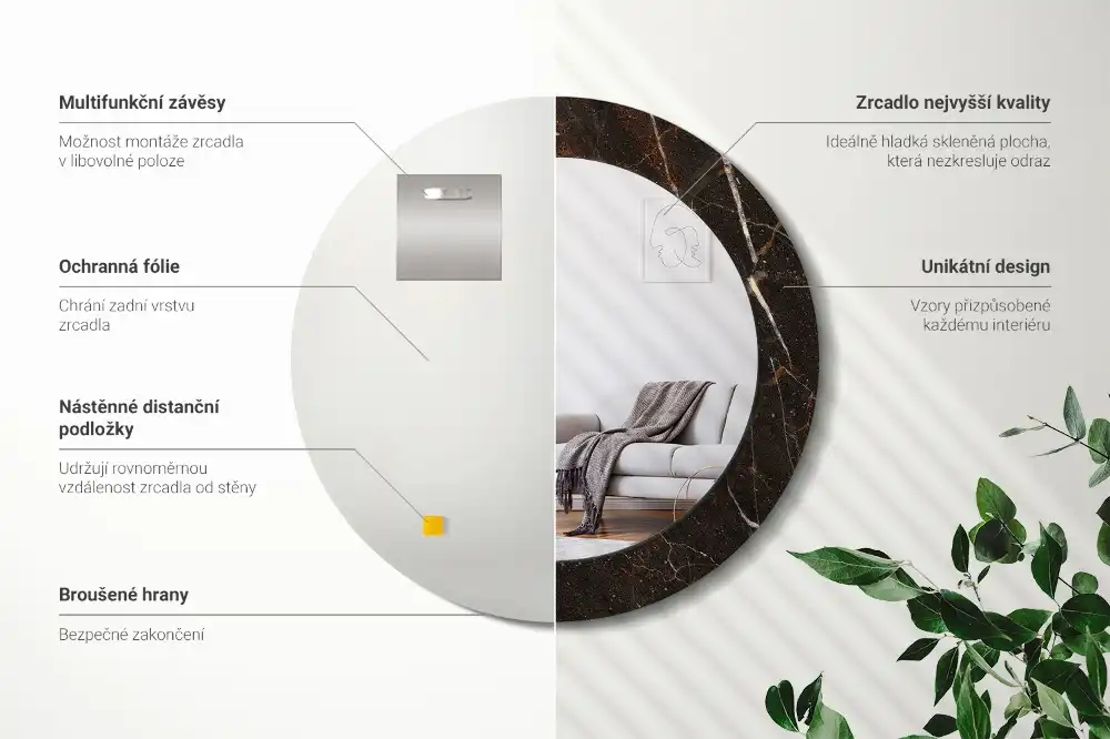 Specchio circolare decoro marmo marrone