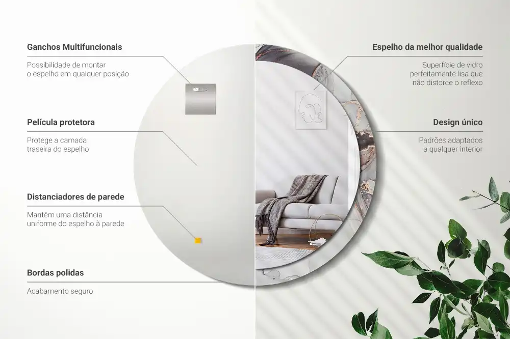 Specchio rotondo con cornice stampata Marmo astratto